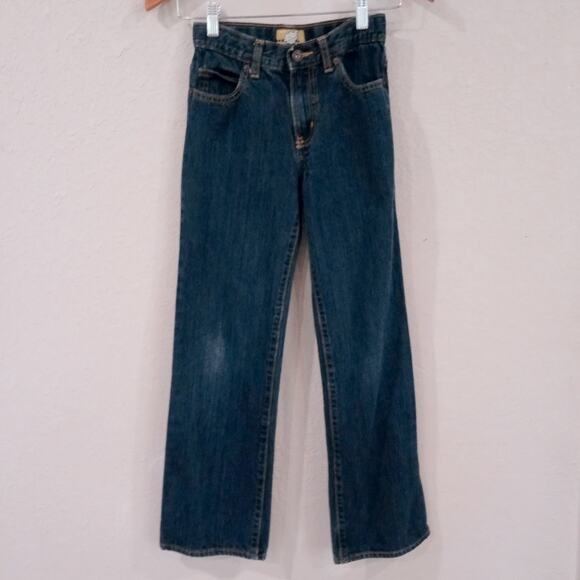 Old Navy Boys 12 Jeans Blue Dark Wash Slim Bootcut Adjustable Waist 100% Cotton - Picture 1 of 13